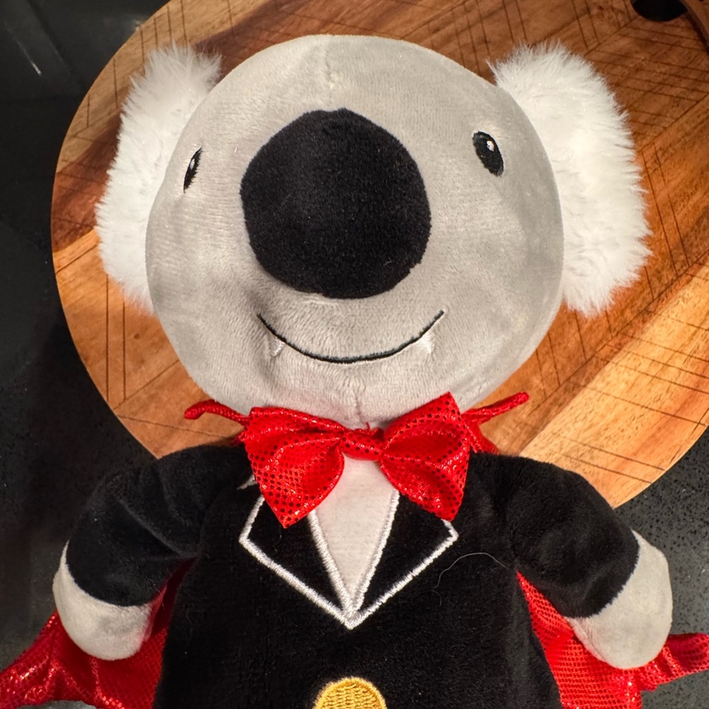 Charming Dracula Koala Plush with Red Bow